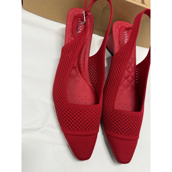 VIVAIA Slingback Pumps Knit Pointed Toe Block Heel Red Shoes size EU/40 US/9 - Picture 7 of 11